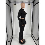 Women's Autumn Sexy Tight-Fit Long Sleeve Top and Bell Bottom Yoga Sport Pants Set