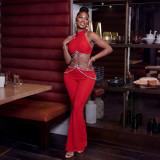 Women Rhinestone Belt Top and Pant Two-Piece Set