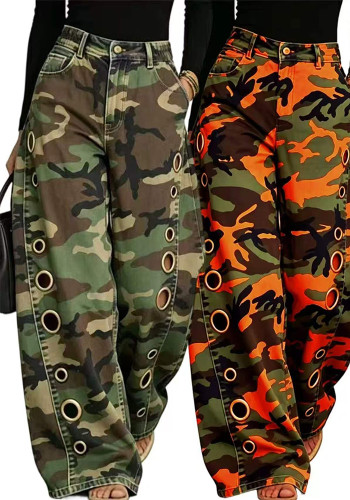 Women Spring Summer Metallic Camouflage Pant