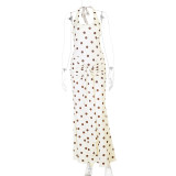 Women French summer camisole formal party polka dot maxi dress