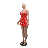 Women Polka Dot Print Halter Neck Backless Romper