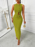 Women button-down sleeveless top and skirt two-piece set