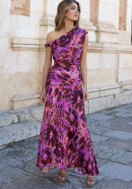 Women Summer Printed One-Shoulder Formal Party Maxi Dress