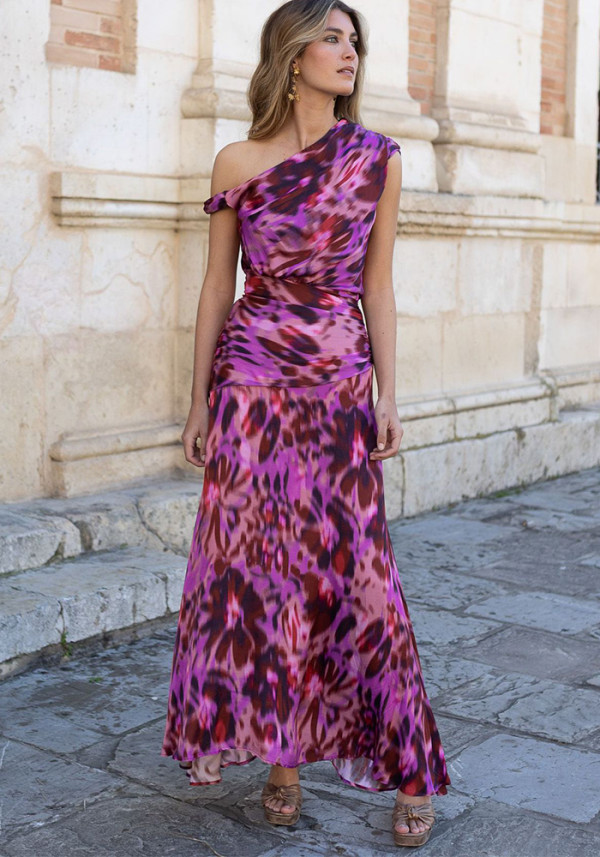 Women Summer Printed One-Shoulder Formal Party Maxi Dress