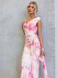 Women Summer Floral Mesh Backless Sexy Tie-up Dress