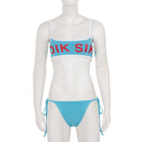 Women beach holiday sexy letter print bikini shorts three-piece