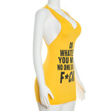 Women Spring Letter Print Sexy Sleeveless Dress