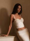 Women Sexy Fishbone Corset Hand-Sewn Pearl Top