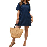 Plus Size Women Denim Short-Sleeve Dress
