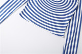 Women Summer Long-Sleeve Striped Round Neck Top and Skirt Two-Piece Set