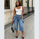 Women 3/4 Denim Wide-Leg Pants