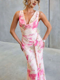 Women Summer Floral Mesh Backless Sexy Tie-up Dress