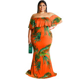 Plus Size Women Summer Sunflower Leaf Print Sexy Dress