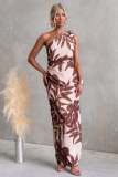 Women Summer Printed One-Shoulder Off-Shoulder Formal Party Maxi Dress