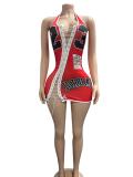 Women Lace-Up Halter Neck Sexy Hollow-Out Bodycon Dress