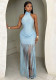 Women Tassel Sexy Halter Neck Backless Dress