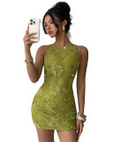 Women Lace Embroidered Sequin Sexy Backless Dress