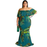 Plus Size Women Summer Sunflower Leaf Print Sexy Dress