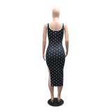 Women Polka Dot Print Sleeveless Irregular Dress