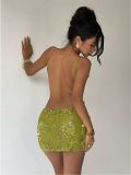 Women Lace Embroidered Sequin Sexy Backless Dress