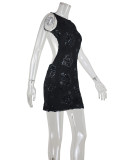 Women Lace Embroidered Sequin Sexy Backless Dress