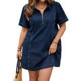 Plus Size Women Denim Short-Sleeve Dress