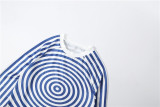 Women Summer Long-Sleeve Striped Round Neck Top and Skirt Two-Piece Set