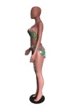 Women Sexy Beach Lace-Up Print Three-Piece Swimsuit