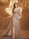 Women Sweetheart Neck Slit Sequin Bodycon Dress
