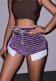 Women's High Waist Drawstring Striped Patchwork Color Block Shorts