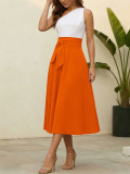 Summer Women's Solid Casual Midi Skirt