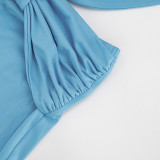 Women Spring/Summer V-neck Halter Neck Backless Solid Gathered 3/4 Length Jumpsuit