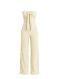 Holidays Women's Bowknot Strapless Textured Wide Leg Jumpsuit