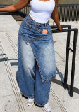 Women Layered Washed Denim Pant