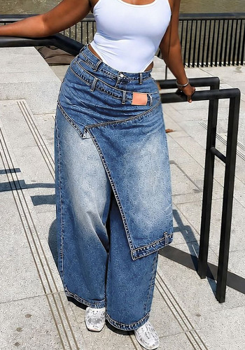Women Layered Washed Denim Pant