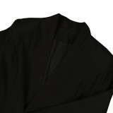 Autumn Winter Women's Chic Career Solid Blazer & Mesh Skirt Two-Piece Set