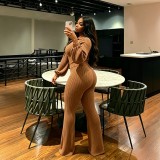 Women's Elegant Stretch Turndown Collar Lantern Sleeve Two-Piece Pants Set