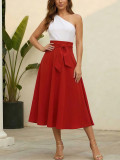 Summer Women's Solid Casual Midi Skirt