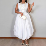 Women Spring Solid Patchwork Sleeveless Tulip Dress