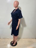 Women's Slim Fit Button Front Stretch Denim Bodycon Midi Dress