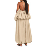 Women's Plus Size Sleeveless Strapless Low Back Asymmetrical Casual Two-Piece Pants Set