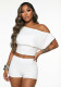 Women Solid Off-Shoulder Short-Sleeve Top and Shorts Two-Piece Set