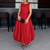 Women Spring Solid Patchwork Sleeveless Tulip Dress