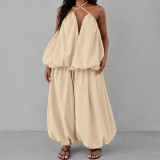 Women's Plus Size Sleeveless Strapless Low Back Asymmetrical Casual Two-Piece Pants Set