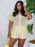 Holidays Women's Color Block Knit Turndown Collar Top & High Waist Shorts Two-Piece Set