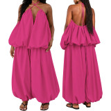 Women's Plus Size Sleeveless Strapless Low Back Asymmetrical Casual Two-Piece Pants Set