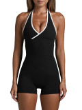 Women's Sexy Color Block Halter Neck Slim Fit Bodysuit
