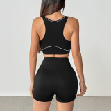 Women Summer U-Neck Sports Vest Stretchy Shorts Two-Piece Set