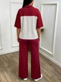 Women's Color Block Striped Half-Zip Top & Side Stripe Wide Leg Pants Set