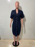 Women's Slim Fit Button Front Stretch Denim Bodycon Midi Dress